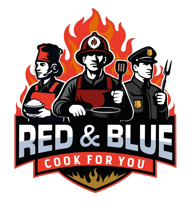 Red and Blue Cook For You Logo